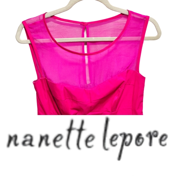 🔥FINAL PRICE🔥EUC NANETTE LEPORE HOT PINK LIGHTSHOW ILLUSION PEPLUM DRESS SZ 4 - Picture 4 of 9